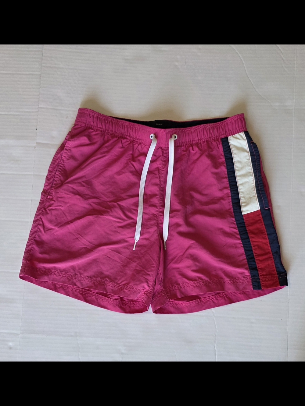 Tommy Hilfiger Hot Pink Swim Trunks with Navy & White Stripe